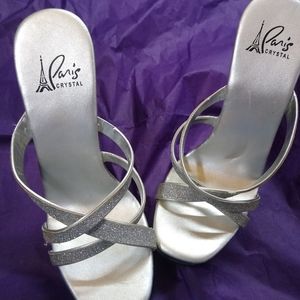 Vintage high heel silver glitter sandals Paris Crystal size 6